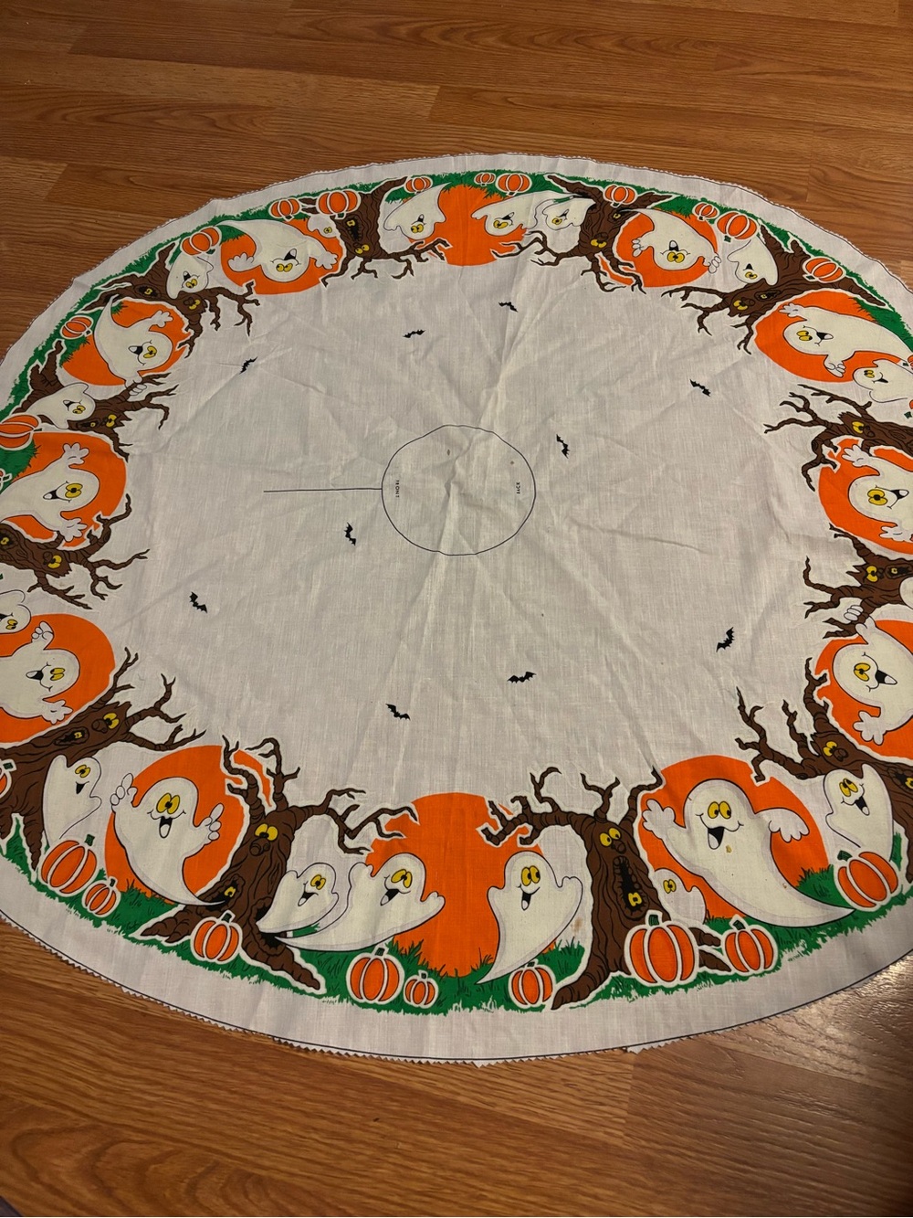 Halloween Ghost & Pumpkin Round Table Cover/tree shirt- Orange/White light weigh